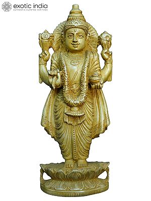 12" Lord Dhanvantri Wood Carving Statue | Handmade White Wood Statue