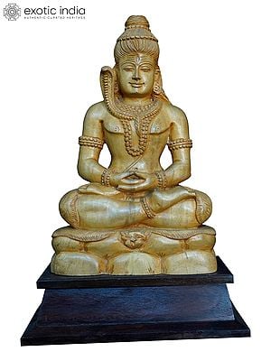 15" The Mahayogi Lord Shiva | Handmade White Wood Statue