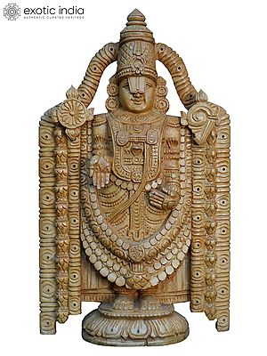 11" Lord Tirupati Balaji Wood Statue With Beautiful Carving | Handmade White Wood Statue