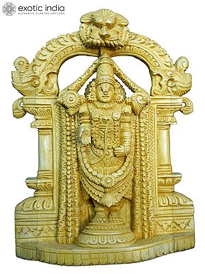 10" Lord Balaji Standing On Kirtimukha Throne | Handmade White Wood Statue