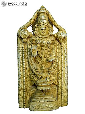 10" Venkateshwara Balaji Wood Carved Statue | Handmade White Wood Statue
