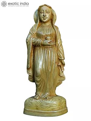 10" The Calm Statue Of Mother Mary | Handmade White Wood Statue
