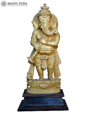 13" Musical Ganesha Playing Shehnai | Handmade White Wood Statue