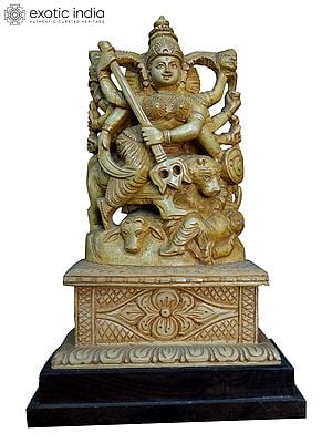13" A Warrior Goddess - Durga | Handmade White Wood Statue