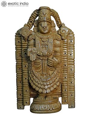 6" Tirupati Balaji Wood Sculpture With Attractive Carving | Handmade White Wood Statue