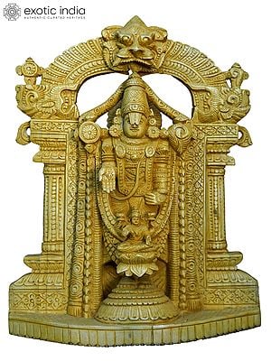 16" Lord Balaji And Goddess Lakshmi | Handmade White Wood Statue