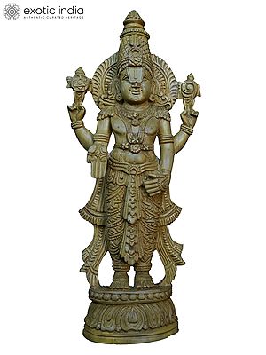10" Four Armed Statue Of Tirupati Balaji | Handmade White Wood Statue