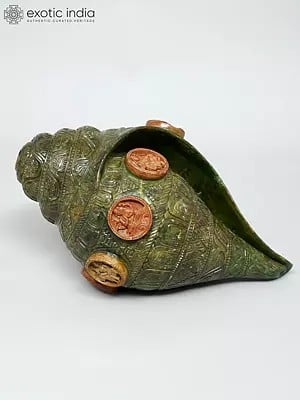 11" Conch (Shankh) in Green Stone | Made In Orissa