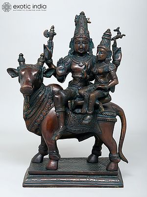 15" Shiva Parvati Seated on Nandi | Brass Statue