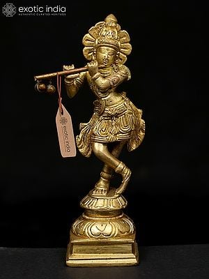 6" Small Fluting Lord Krishna | Brass Statue