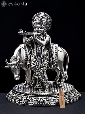 Small Superfine Cow Krishna Brass Idol | Made In India