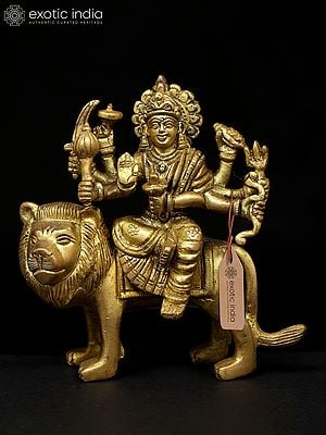 5" Small Eight Armed Goddess Durga (Sherawali Maa) | Brass Idol