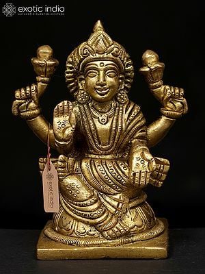 4" Small Four Armed Blessing Goddes Lakshmi | Brass Idol