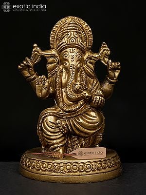 4" Small Chaturbhuja Blessing Lord Ganesha | Brass Statue