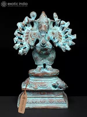 9" Sixteen Armed Vira-Ganesha | Brass Statue | Made In India