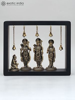 11" Wood Framed Superfine Shri Ram Darbar in Brass | Wall Hanging