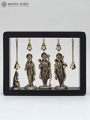 9" Superfine Shri Ram Darbar with Bells | Wood Framed Brass Sculptures | Wall Hanging
