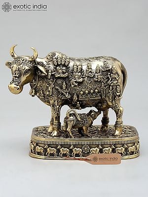 7" Superfine Kamadhenu Cow with All Gods and Goddesses | Brass Statue