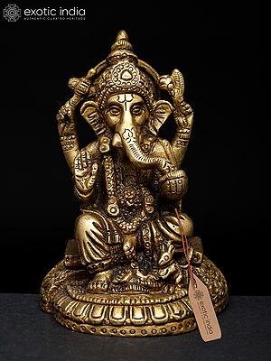 4" Small Sitting Blessing Lord Ganesha | Brass Statue