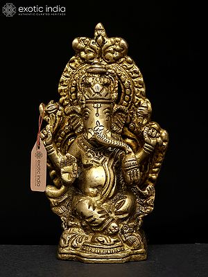 4" Small Chaturbhuja Lord Ganesha in Blessing Gesture | Brass Statue