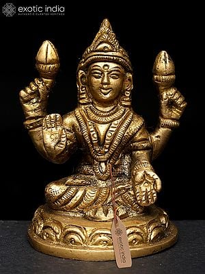 3" Small Four Armed Blessing Goddess Lakshmi | Brass Idol