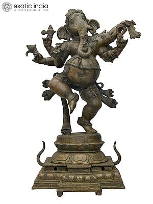 19" Six Armed Dancing Lord Ganesha | Madhuchista Vidhana (Lost-Wax) | Panchaloha Bronze from Swamimalai