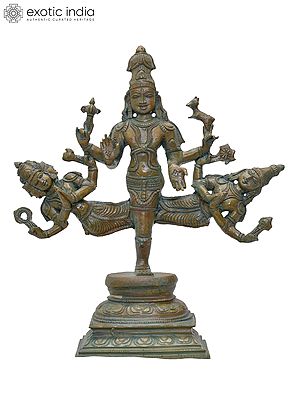 10" Ekapada Trimurti - Divine Form of Lord Shiva with Lord Brahma and Lord Vishnu | Madhuchista Vidhana (Lost-Wax) | Panchaloha Bronze from Swamimalai