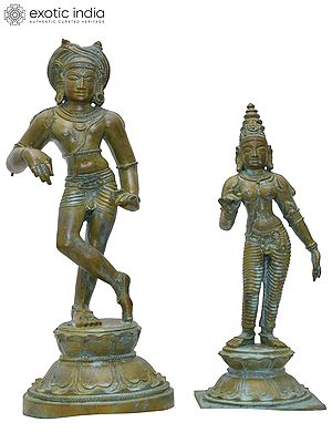 12" Vrishavahana Shiva with Parvati | Set of Two | Madhuchista Vidhana (Lost-Wax) | Panchaloha Bronze from Swamimalai