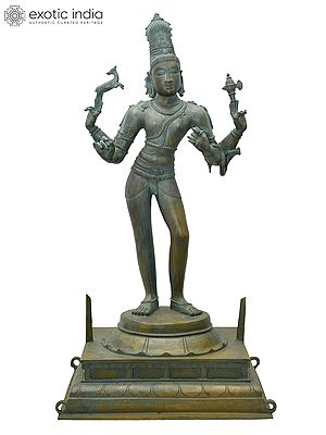21" Four Armed Standing Pashupatinath (Lord Shiva) | Madhuchista Vidhana (Lost-Wax) | Panchaloha Bronze from Swamimalai