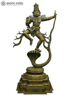 46" Large Lord Krishna Dancing on Kaliya Naag | Madhuchista Vidhana (Lost-Wax) | Panchaloha Bronze from Swamimalai