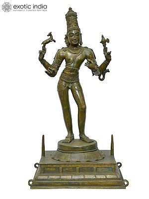 22" Standing Pashupatinath (Lord Shiva) | Madhuchista Vidhana (Lost-Wax) | Panchaloha Bronze from Swamimalai