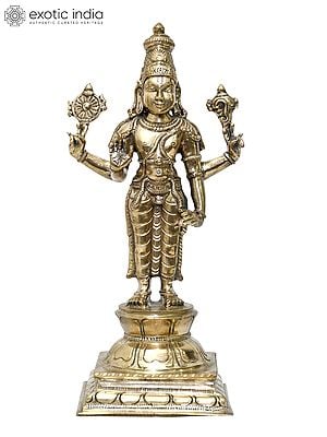 10" Standing Four Hands Lord Vishnu | Madhuchista Vidhana (Lost-Wax) | Panchaloha Bronze from Swamimalai