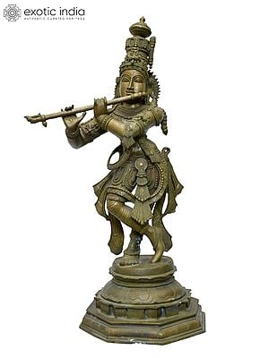 29" Lord Krishna Playing Flute | Madhuchista Vidhana (Lost-Wax) | Panchaloha Bronze from Swamimalai