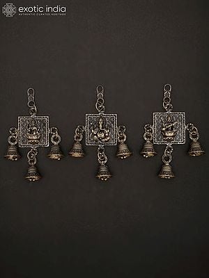 6" Small Superfine Lakshmi Ganesha Saraswati Wall Hanging Bells | Brass Statues