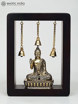 8" Wood Framed Superfine Sitting Lord Buddha in Brass | Wall Hanging