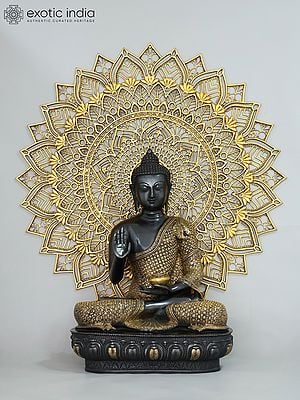 33'' Large Blessing Lord Buddha with Mandala Backdrop | Brass Statue