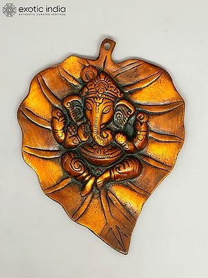 8" Baby Ganesha on Pipal Leaf (Wall Hanging) In Brass | Handmade | Made In India