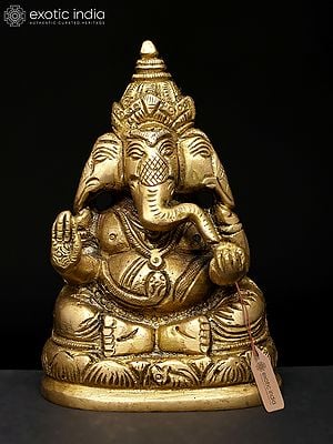 4" Three Headed Ganesha Brass Sculpture | Handmade | Made in India