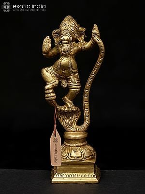 5" Lord Ganesha Dancing on Kaliya In Brass | Handmade | Made In India