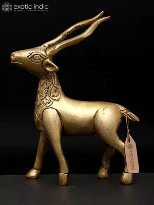 4" Small An Antelope In Brass | Decorative Brass Statue