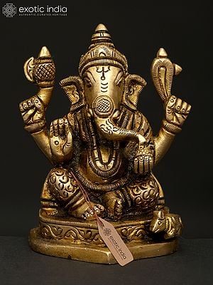 3" Small Four Armed Blessing Lord Ganesha | Brass Statue