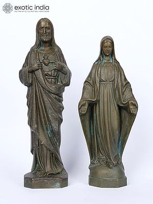 15" Jesus Christ with Mother Mary | Pair of Two Bronze Statues