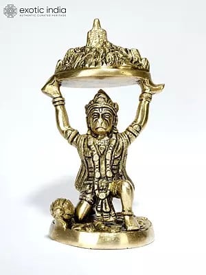 6" Lord Hanuman Holding Mountain of Sanjeevani Herbs | Brass Statue