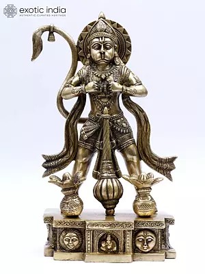 12" Lord Hanuman Tearing His Chest to Show Shri Ram and Sita in His Heart | Brass Statue