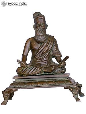 5'' Hindu Philosopher Thiruvalluvar Bronze Statue Seated on Chowki