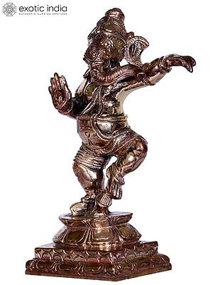 4'' Small Dancing Ganesha Bronze Statue on Pedestal | Gift Box