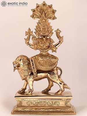 15'' Furious Goddess Pratyangira Bronze Statue Seated on Lion