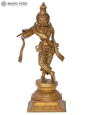 15" Fluting Krishna Panchaloha Bronze Statue from Swamimalai | Madhuchista Vidhana (Lost-Wax)