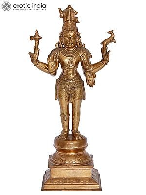 15'' Chandrashekhar Pashupatinath Panchaloha Bronze Sculpture from Swamimalai | Madhuchista Vidhana (Lost-Wax)