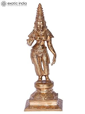 13'' Devi Meenakshi Sculpture | Madhuchista Vidhana (Lost-Wax) | Panchaloha Bronze from Swamimalai